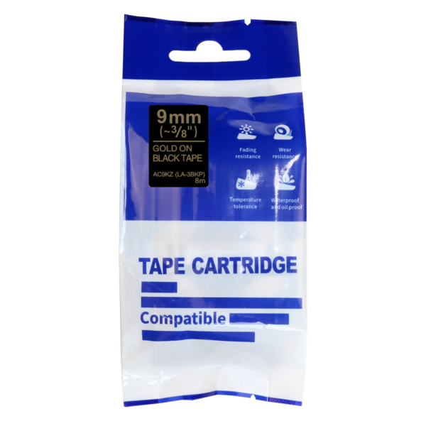 SBT tape for Epson LK3BKP 9mm x 8m Gold on Black, standard label - Image 2